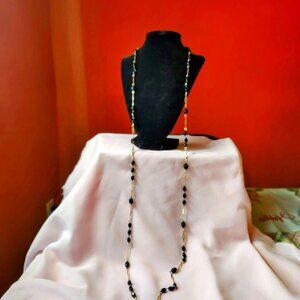 Vintage 48.5” Black Glass Bead Flapper Necklace – Long Opera Station Chain